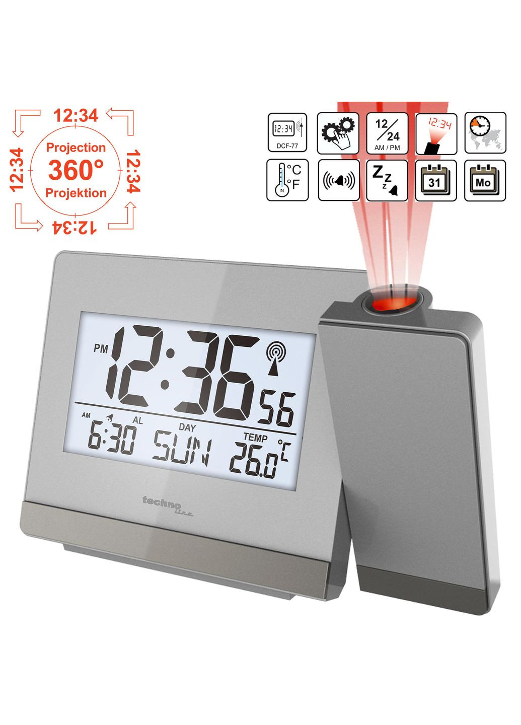 Годинник проекційний WT538 Silver/Anthracite (WT538) Technoline (315937400)