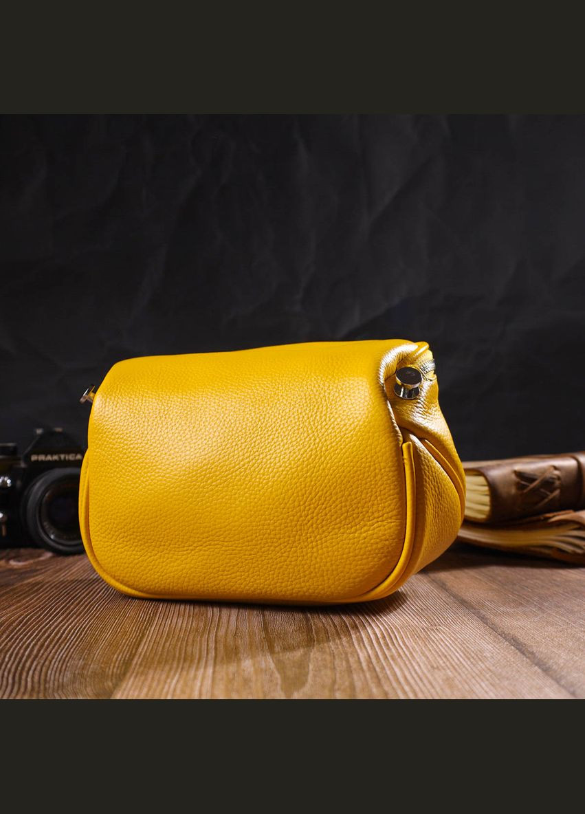 Яркая женская кроссбода через плечо из натуральной кожи желтая 22116 Vintage (329198017)