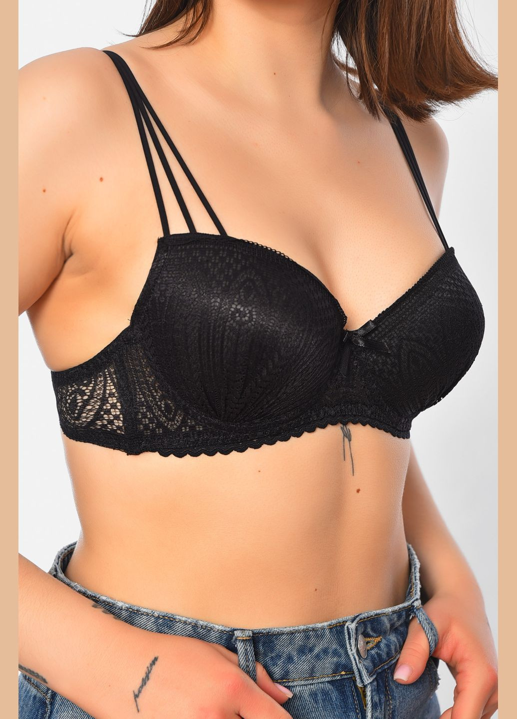 Чёрный бюстгальтер женский чёрного цвета чашка в Let's Shop хлопок