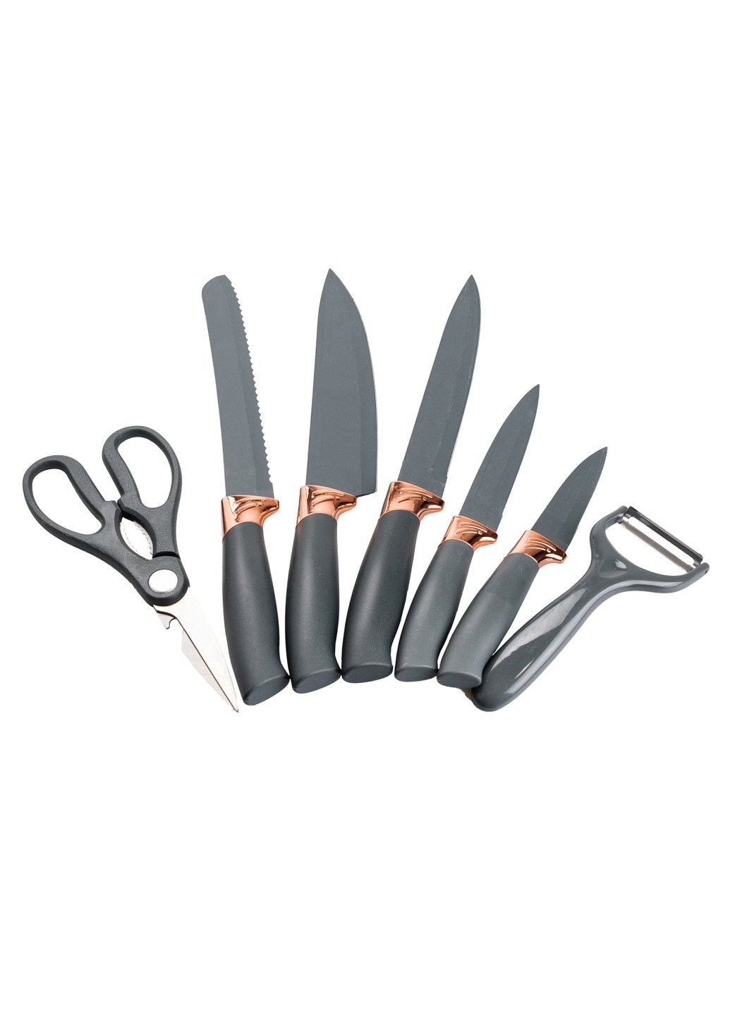 Набір кухонних ножів на підставці з точилом 7 предметів, сірий Without (293170792)