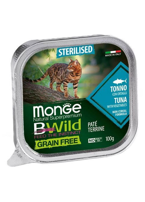 Влажный корм для котов Cat Wet Bwild Grain Free Sterilised тунец с овощами 100 г Monge (369929360)