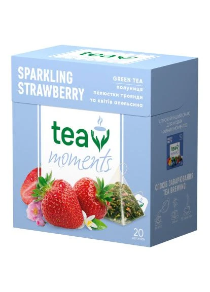 Чай Sparkling Strawberry зелений 20х1.8 г пірамідки (tm.02920) Tea Moments (395930079)