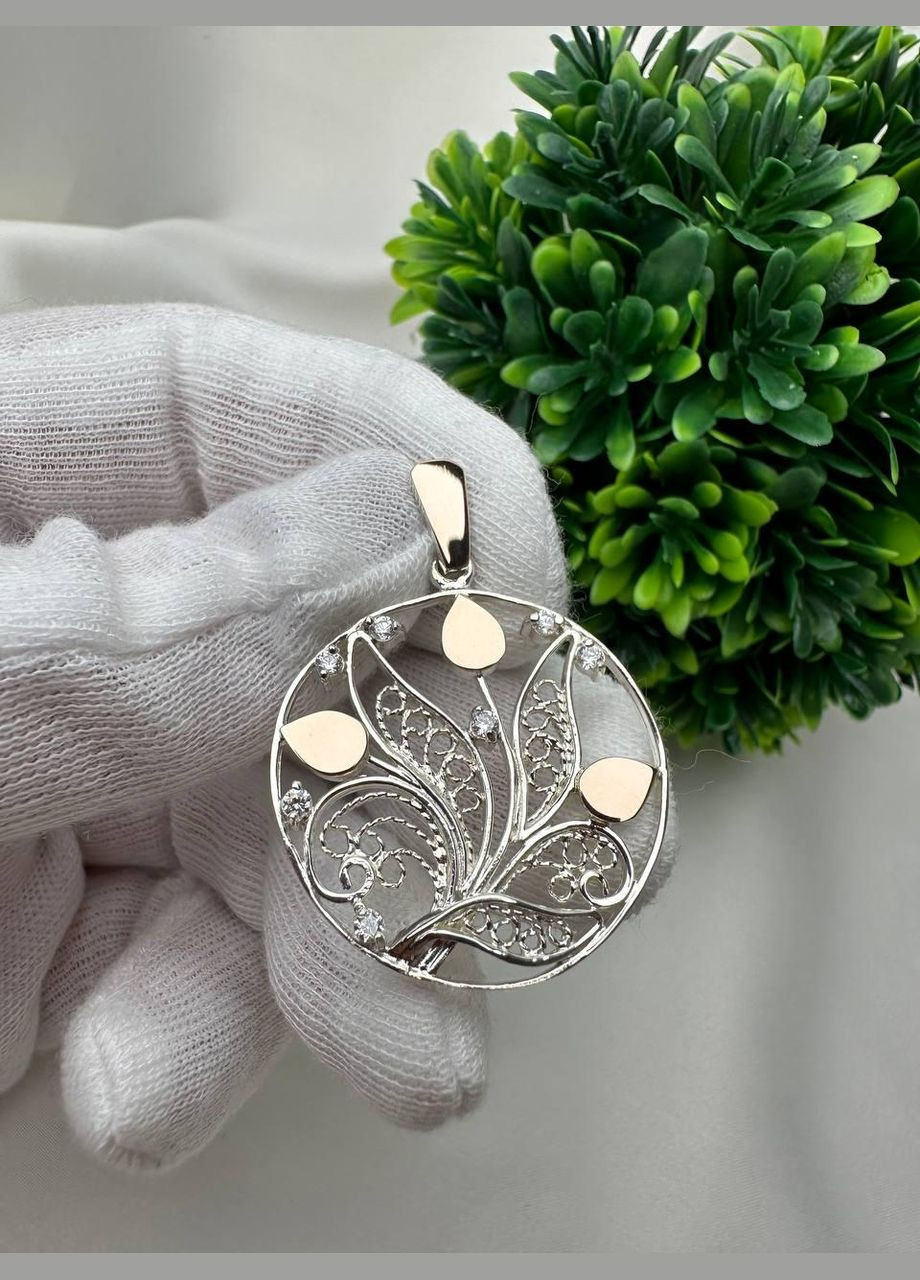 Комплект украшений Цветы в весне серебряный 925 пробы с пластинами золота 375 пробы кольцо + серьги No Brand (328264021)