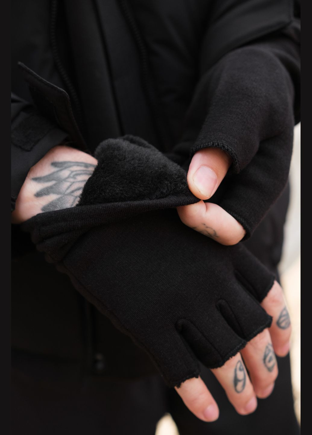 Теплі чорні зимові шерстяні перчатки рукавиці без пальців 1-63 Falange Without (304611731)