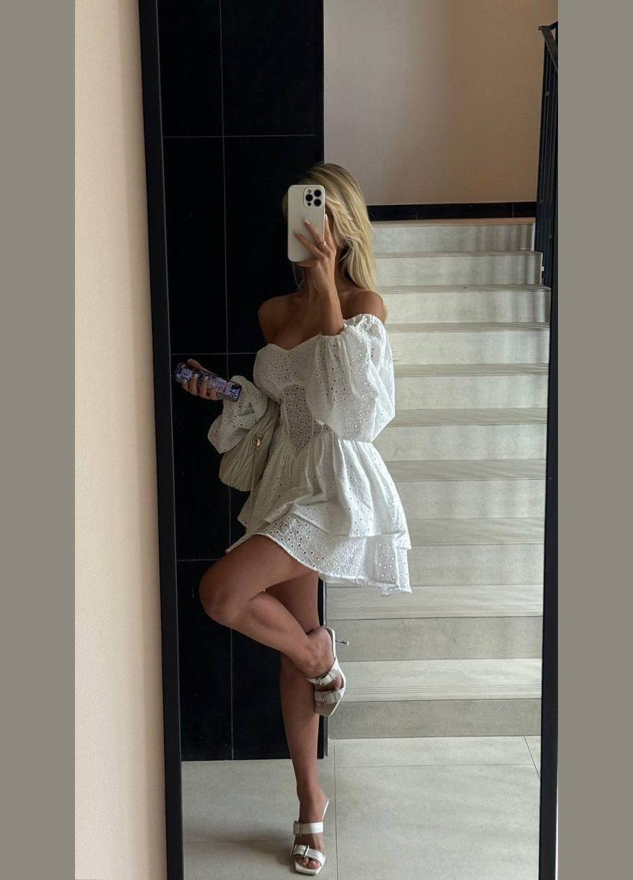 Білий вечірня, кежуал вишукана міні сукня декорована воланами з пишною спідницею Adelante однотонна