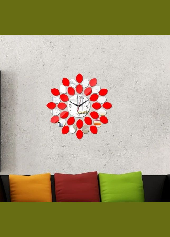 Часы настенные зеркальные красно-серебряные лепестки от 45 см No Brand (302242082)