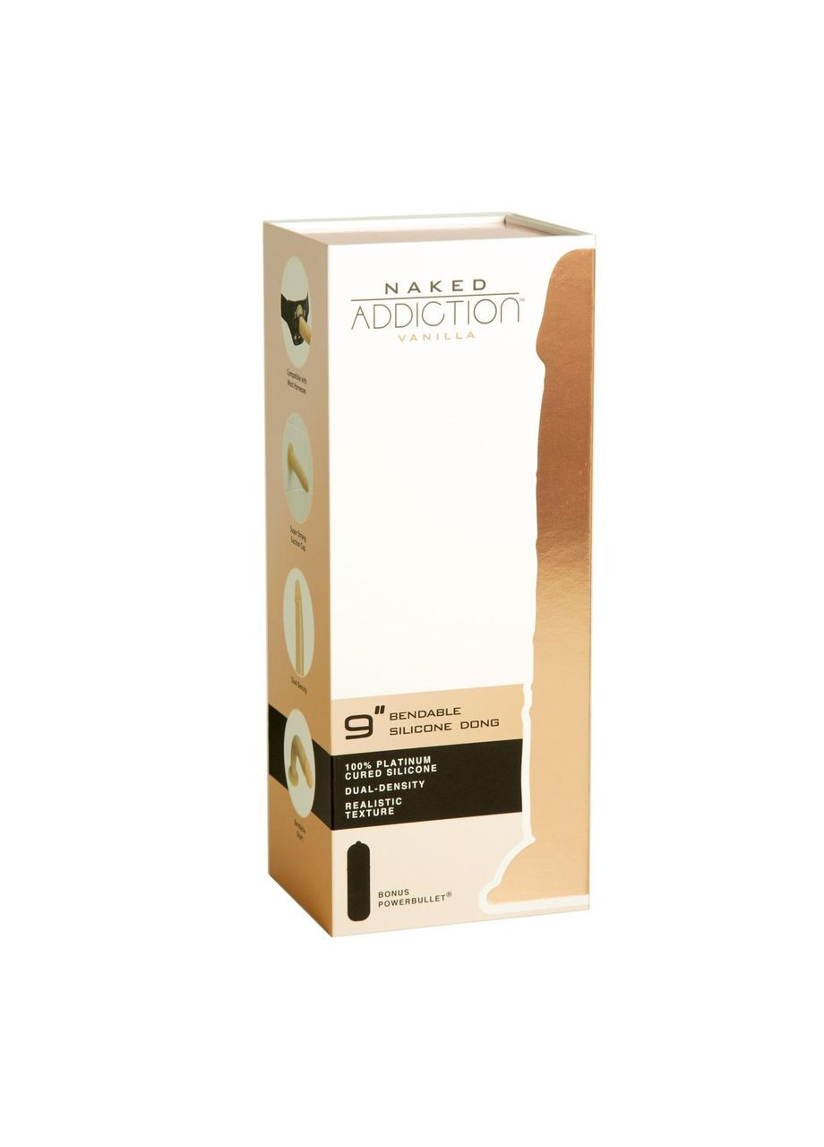 Фалоімітатор Naked Addiction — 9″ Silicone Dual Density Bendable Dildo Vanilla, віброкуля в подаруно No Brand (366878845)