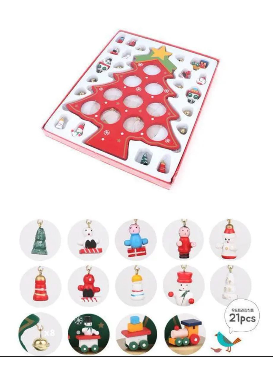 Настольный декор - деревянная искуственная елка с креативными миниатюрными украшениями, 27 см зеленая No Brand (315034634)