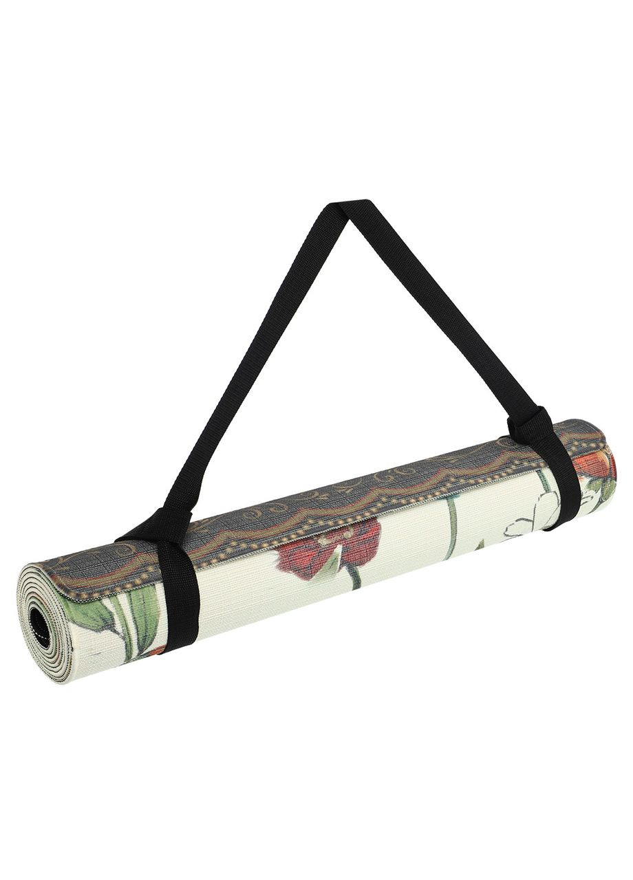 Килимок для йоги Льняний (Yoga mat) двошаровий 3мм (розмір 183x61x0,3см, джут, каучук, бежевий, з квітковим принтом) Record (361435593)