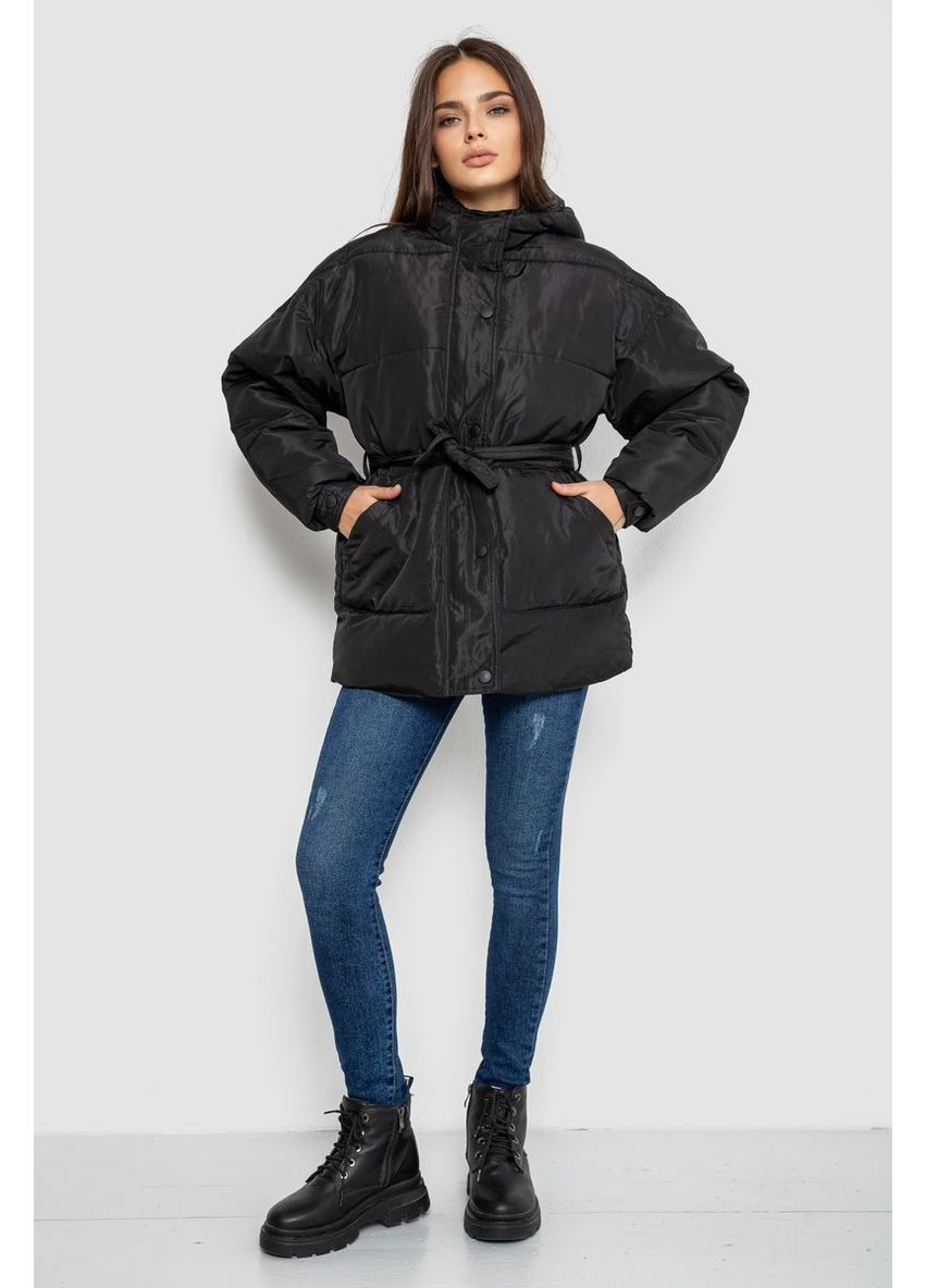 Чорна демісезонна куртка жіноча демісезонна з поясом Ager 207R005