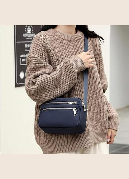 Женская классическая сумка 00913 на широком ремне кросс-боди синяя No Brand (313235515)