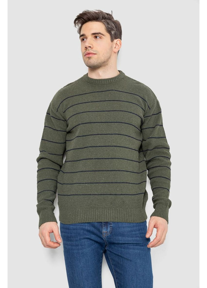 Оливковий (хакі) демісезонний светр чоловічий в смужку,, 161r1057 Ager