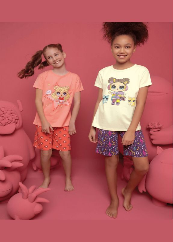 Помаранчева піжама для дівчинки з коротким рукавом Donella Шорти