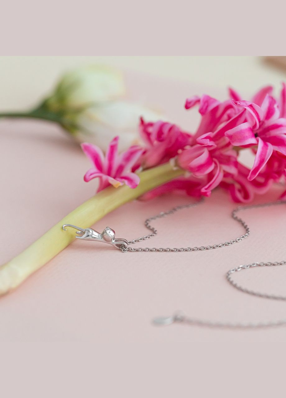 Серебряное колье Кошка на тоненькой цепочке Каштан (342335471)