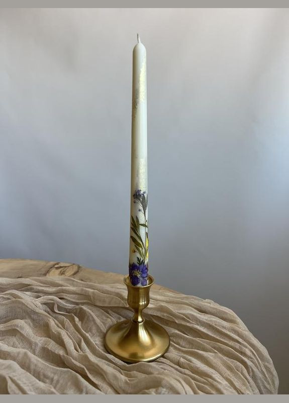 Конусна святкова свічка з сухоцвітами | воскова ручної роботи | весільна або інтер'єрна Hand Made (346591204)