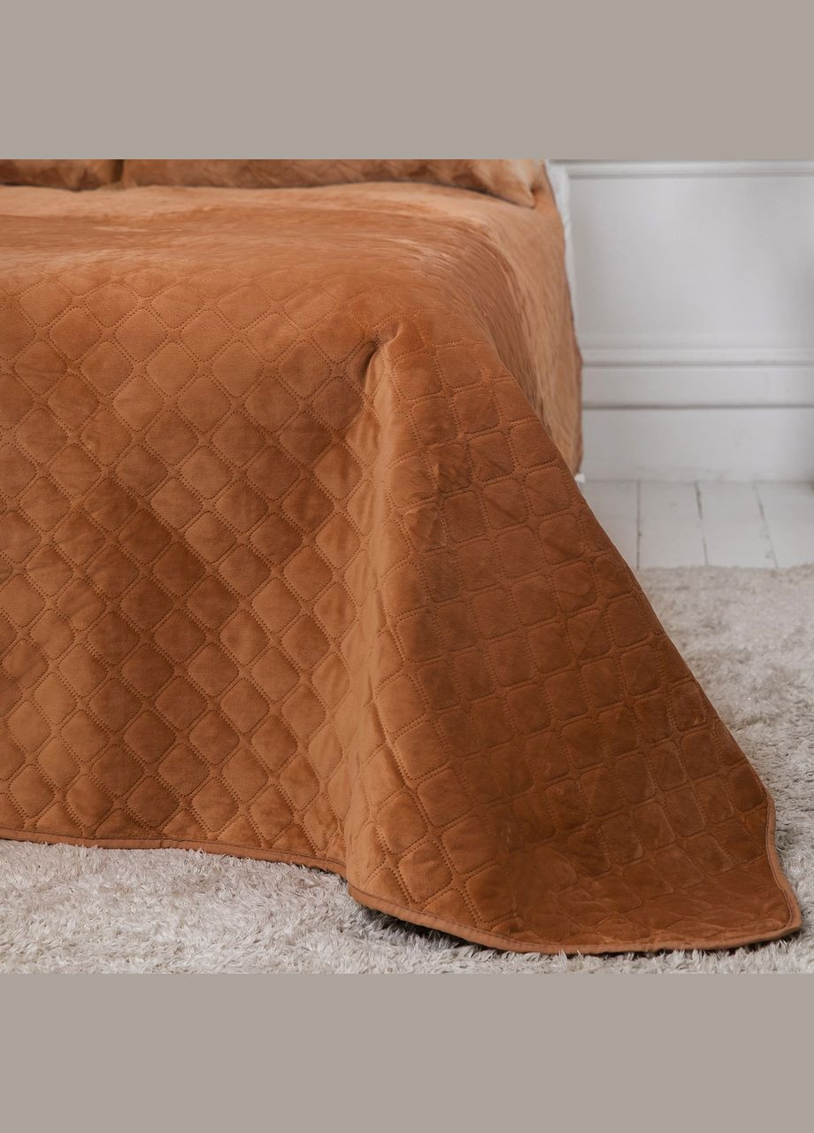 Покрывало Велюровое мягкое Кофейное размер 240х260 см ромб/круглый ТЕП (323645222)