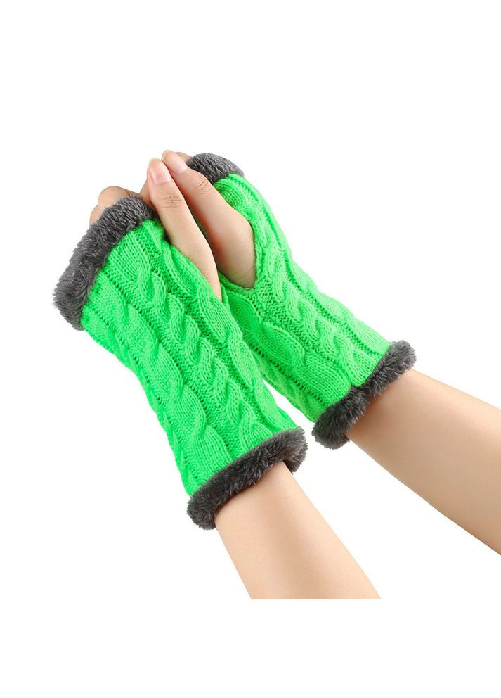 Митенки на меху вязаные без пальцев салатовые No Brand (362191438)