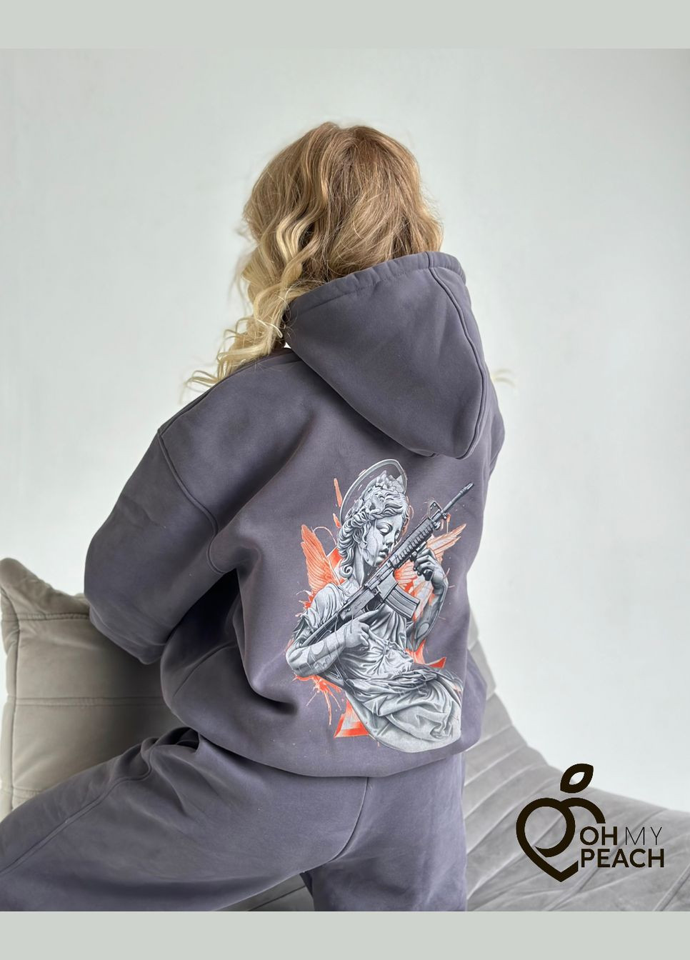 Жіночий утеплений оверсайз костюм двійка худі та джогери тринитка на флісі лімітована колекція розмір S-M 42-46 OhMyPeach (308072336)