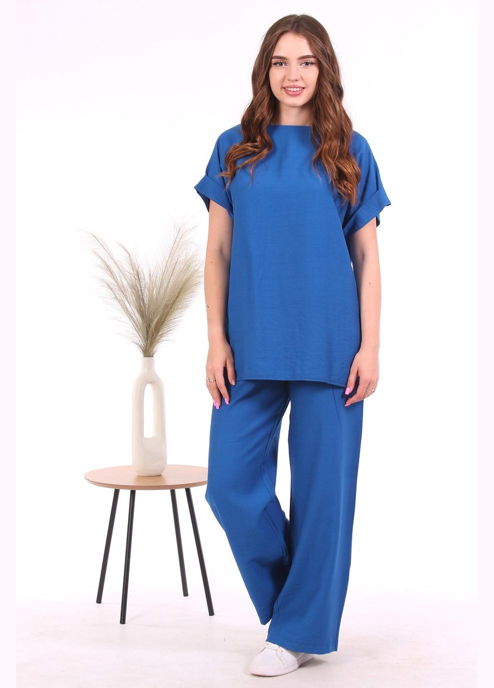 Костюм двойка базовый женский 0541 лен жатка электрик Актуаль (335007134)