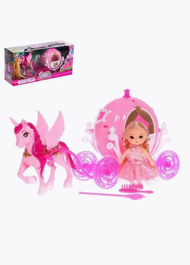 Детская игрушка "Экипаж Карета-тыква с куклой" № JHD289F-4 розовая Shantou (348108993)