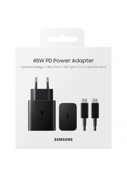 Мережевий зарядний комплект Samsung 45W Compact Power Adapter (EPT4510XBE) блок з кабелем C to C чорний OEM (284420289)