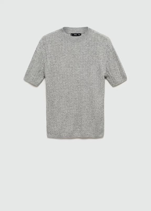 Серая вязаная базовая кофта джемпер с шерстью шерстью в составе по фигуре Mango (319158985)