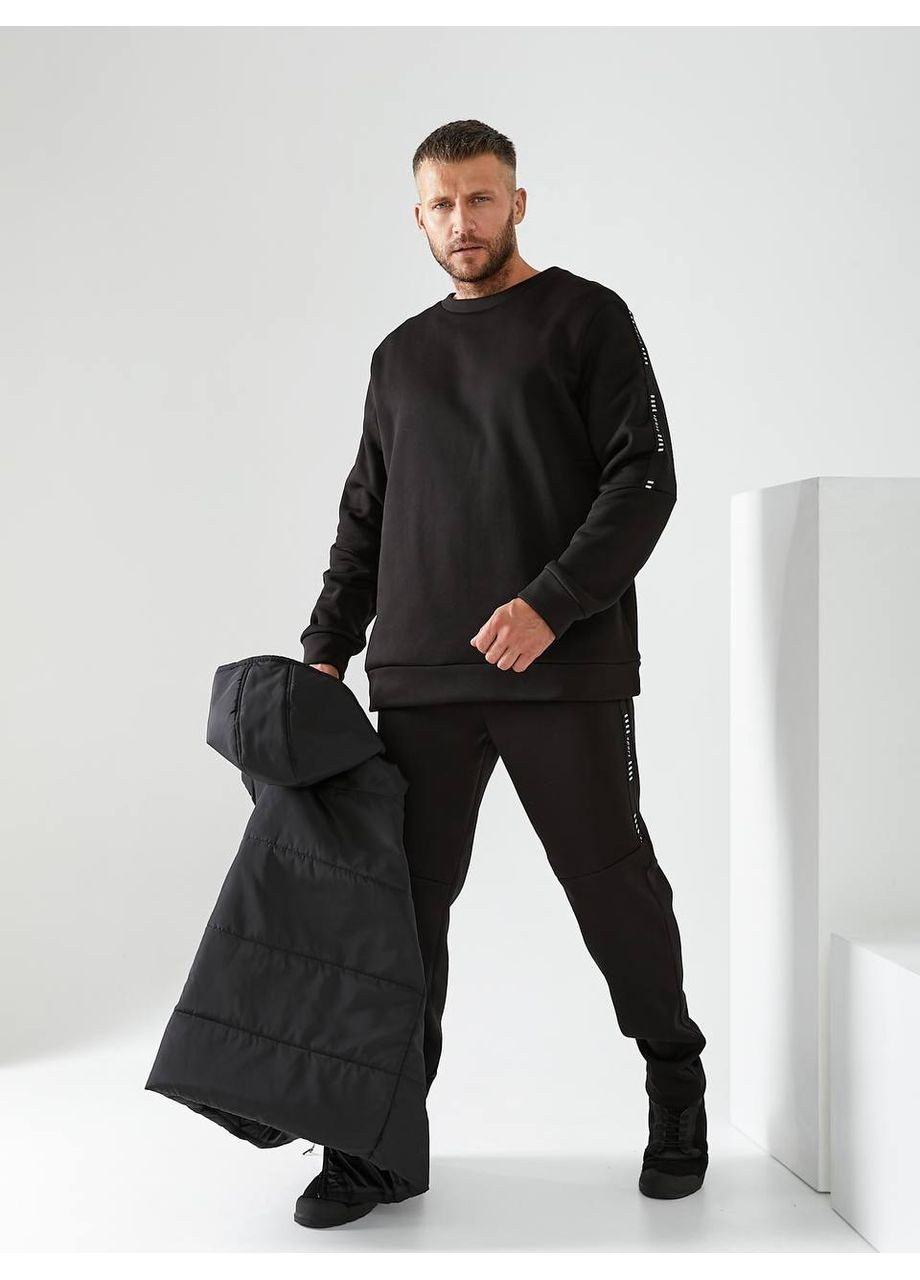 Черный демисезонный мужской костюм 3-ка – жилет, свитшот и брюки-3 тройка Україна