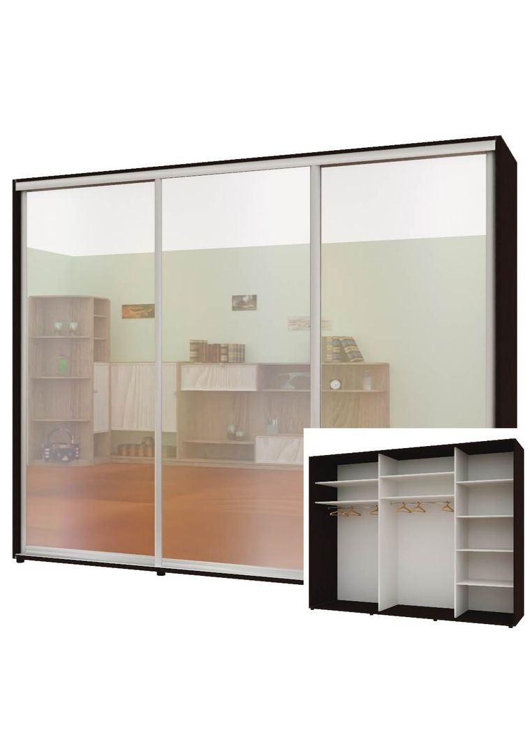 Шафа-купе тридверна 260*60*210 см Венге 3 двері Дзеркало Стандарт Комфорт Меблі (360478650)