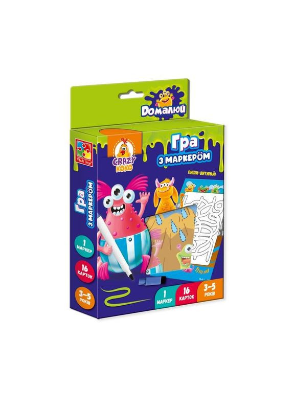 Розвиваюча гра для малюків «Пиши та витирай. Монстрики »VT5010-18 з маркером Vladi toys (330605726)