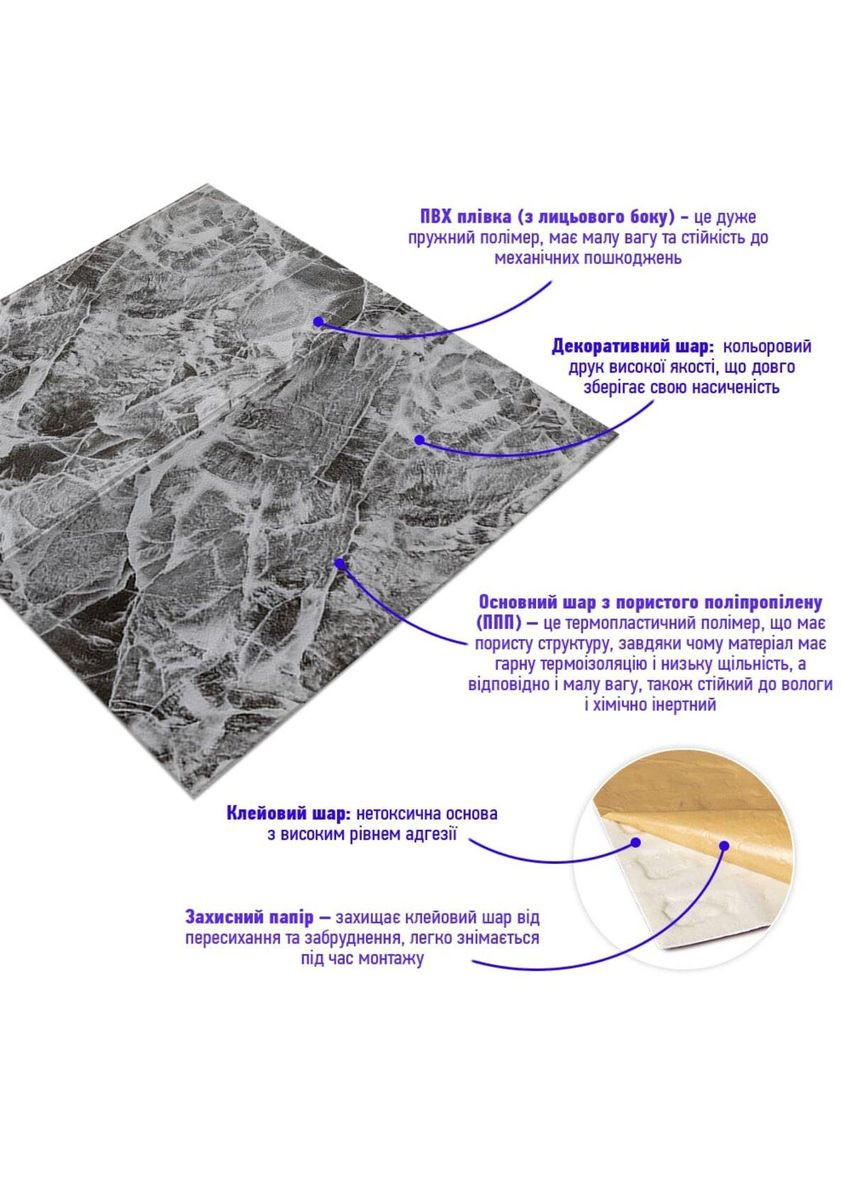 Декоративна 3D панель самоклейка 700х700х4мм Мармурова плитка (192) SW-00000529 Sticker Wall (353968021)