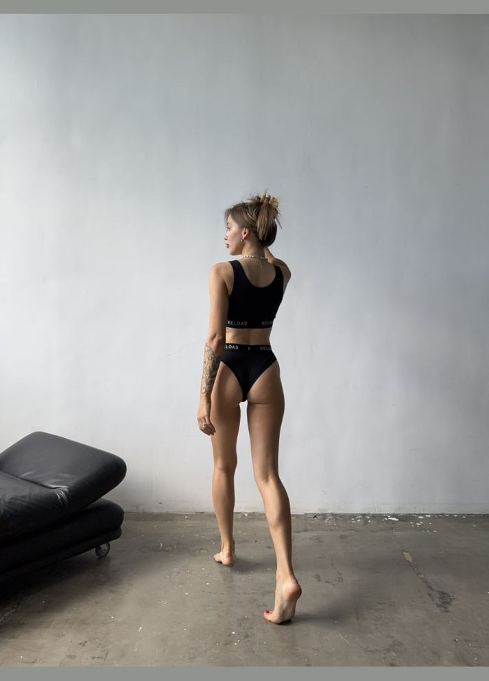 Чорний комплект жіночої білизни (топ+труси), чорний Reload