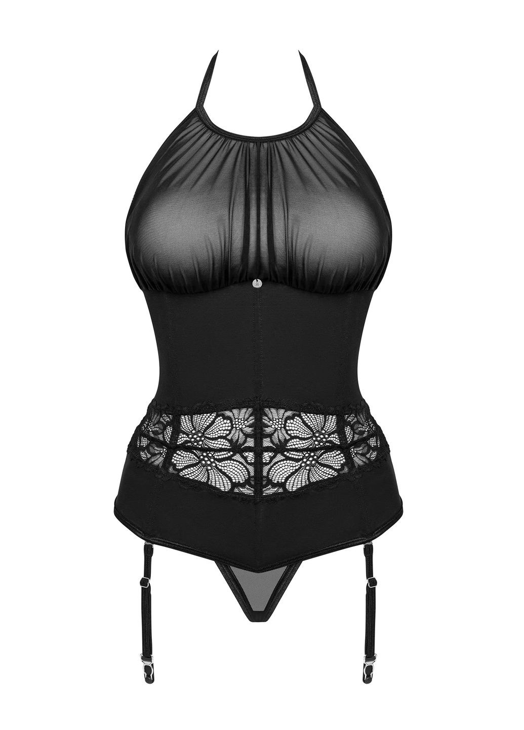 Корсет з прозорим верхом та пажами для панчох Serafia corset Obsessive (351583619)