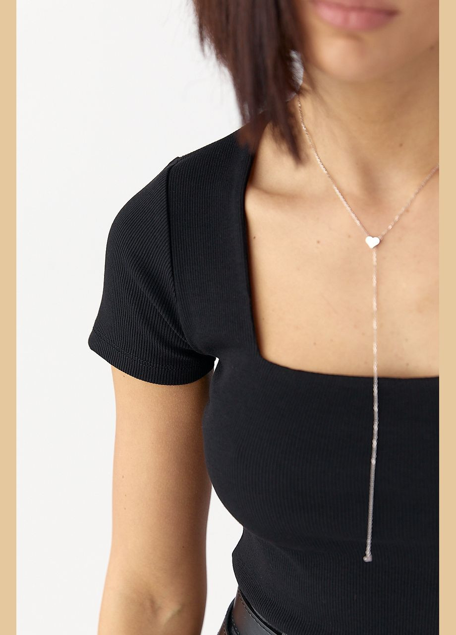 Футболка в рубчик с квадратным вырезом Lurex - (323644481)