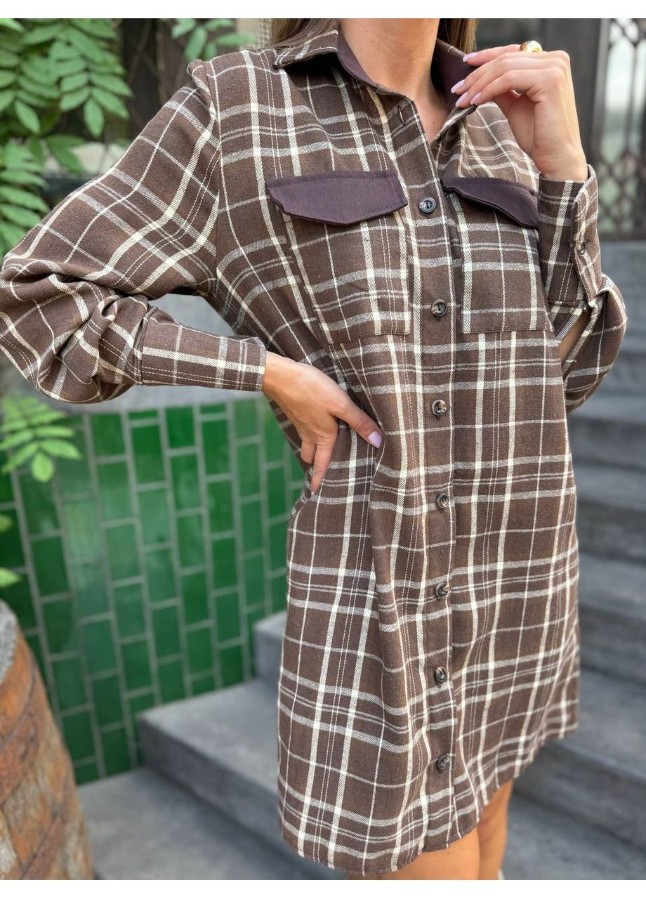 Стильна подовжена сорочка в клітинку + баска - корсет з джинсу Україна (355803203)