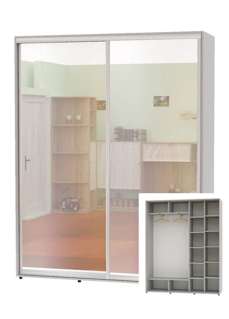 Шафа-купе дводверна 200*45*230 Сірий 2 двері Дзеркало Алекса (360465835)
