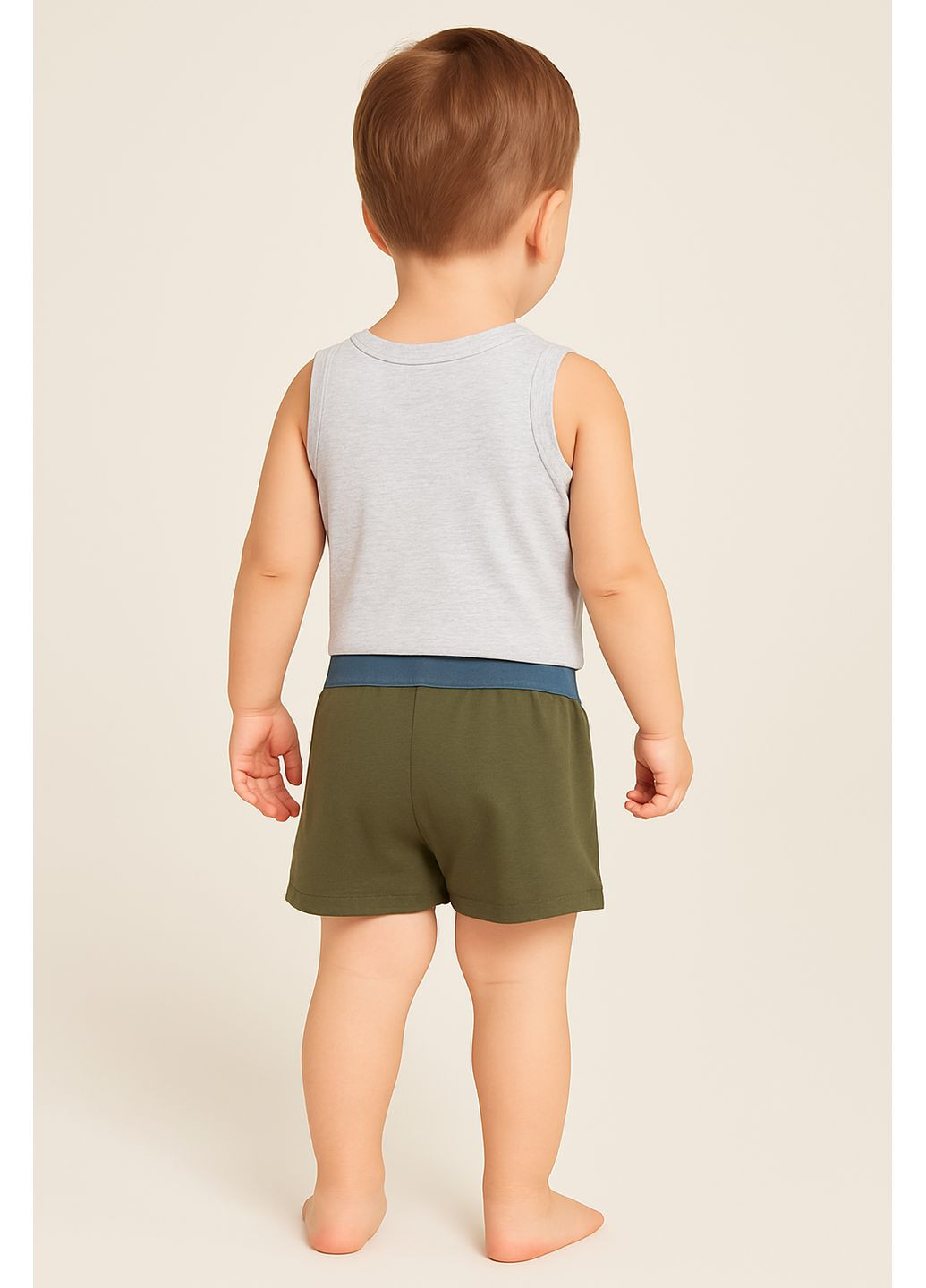 Серо-зеленый демисезонный комплект для мальчика: майка и трусы с принтом "паучок" Alive