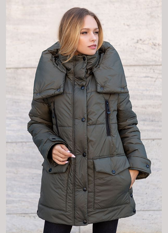 Оливкова (хакі) демісезонна куртка долорес (01118-bl-black46) MioRichi