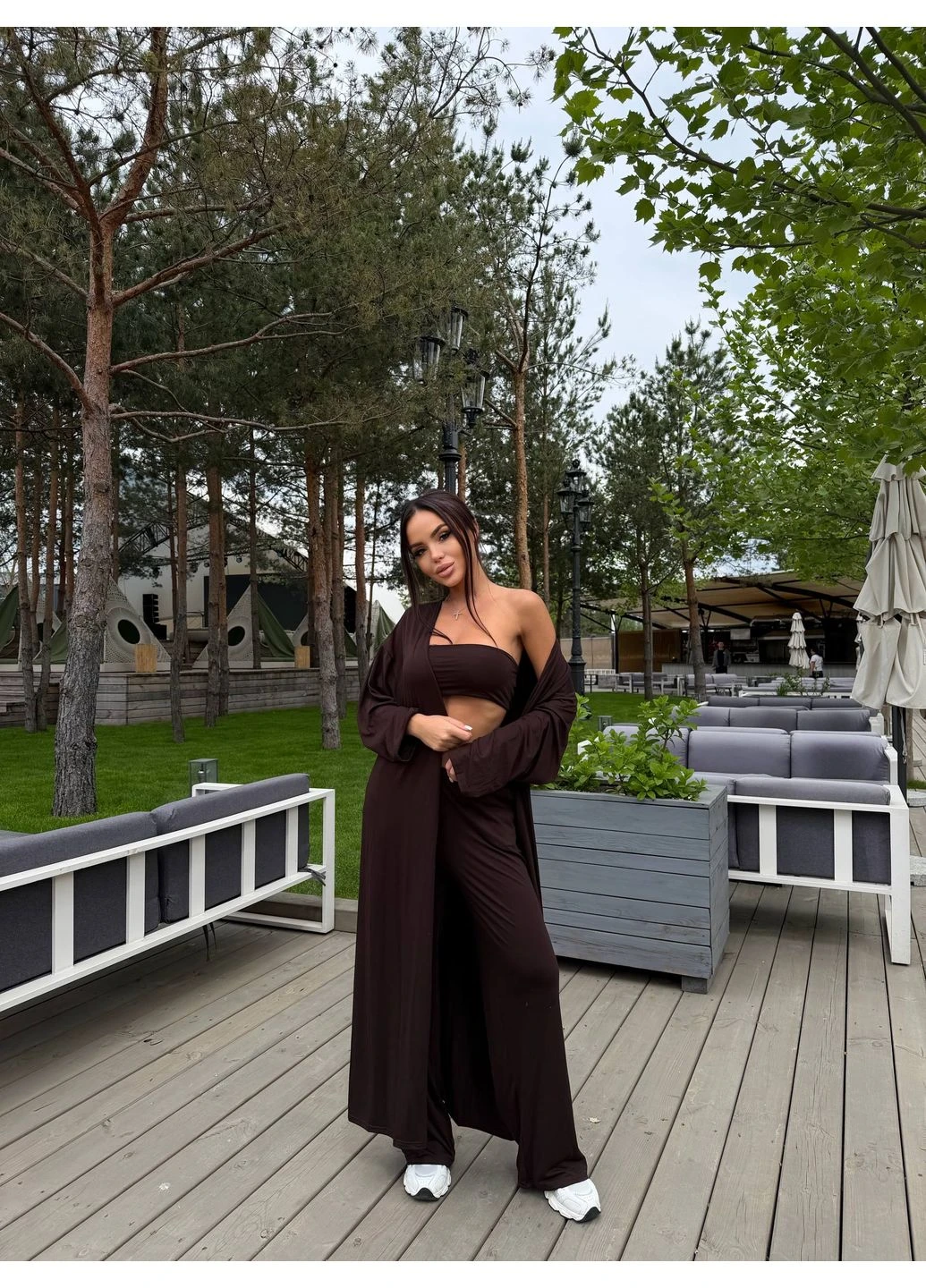 Комплект женский легкий топ+штаны+кардиган Fashion (395478379)