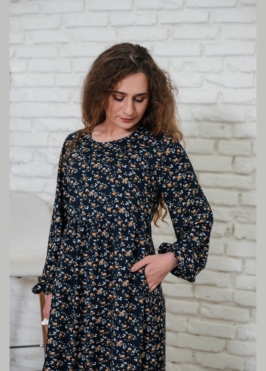 Темно-синя темно-синя сукня в квітковий принт зі штапелю V.O.G.