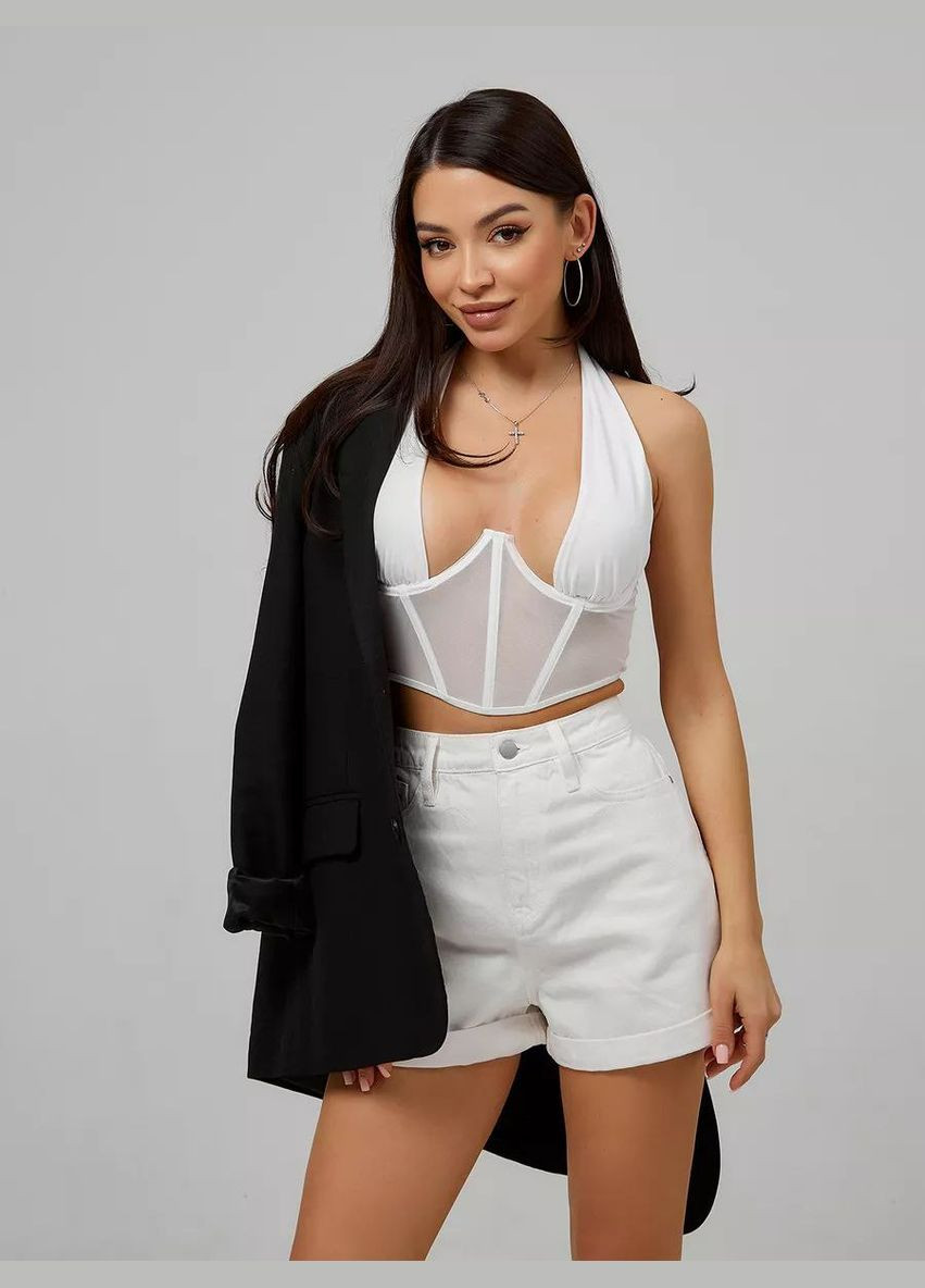 Жіночий корсетний топ Persephone без чашки з бретелями на шиї без рукавів з глибоким декольте білий No Brand Топ Persephone (324235174)