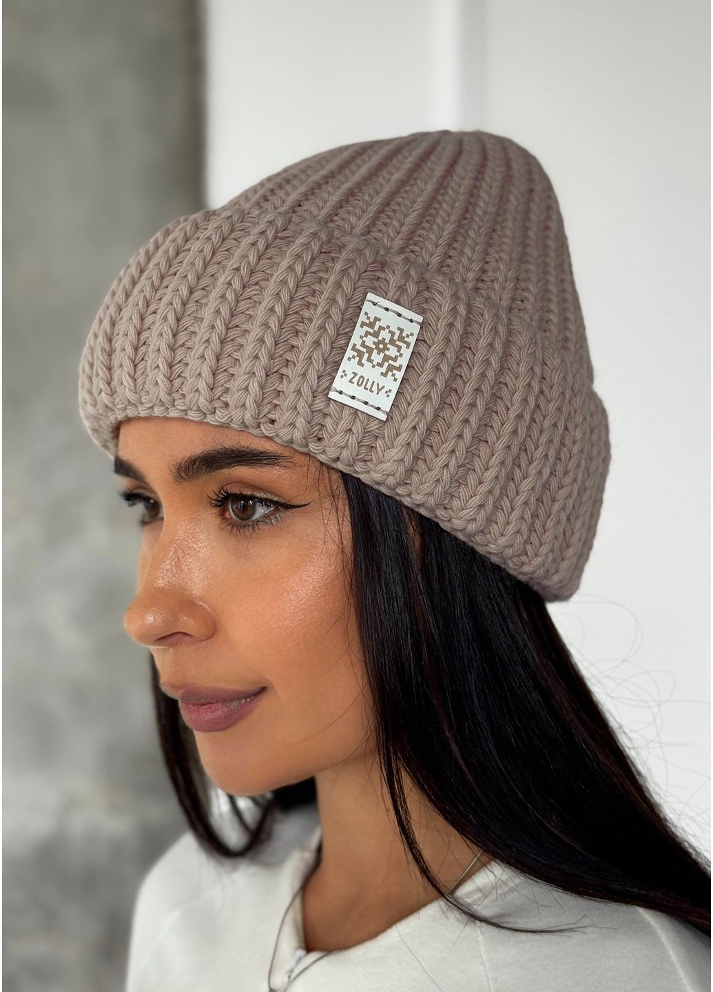 Жіноча шапка крупної в'язки з відворотом InFashion Шапка (369446487)