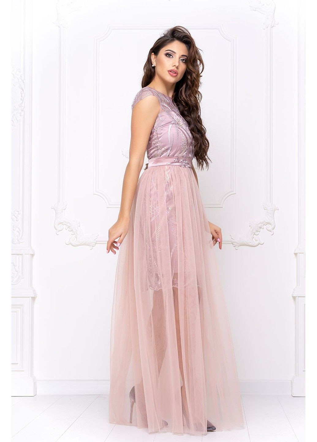 Рожева святковий, коктейльна, вечірня коктейльна сукня атлас вишивка 20028 фрезова Tanita-Romario