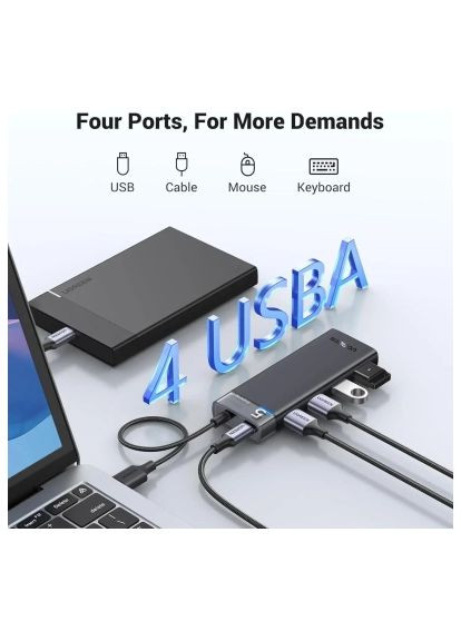 Концентратор (15548) Ugreen USB 3.0 to 4xUSB 3.2 Gen1 CM653 black (366651251)