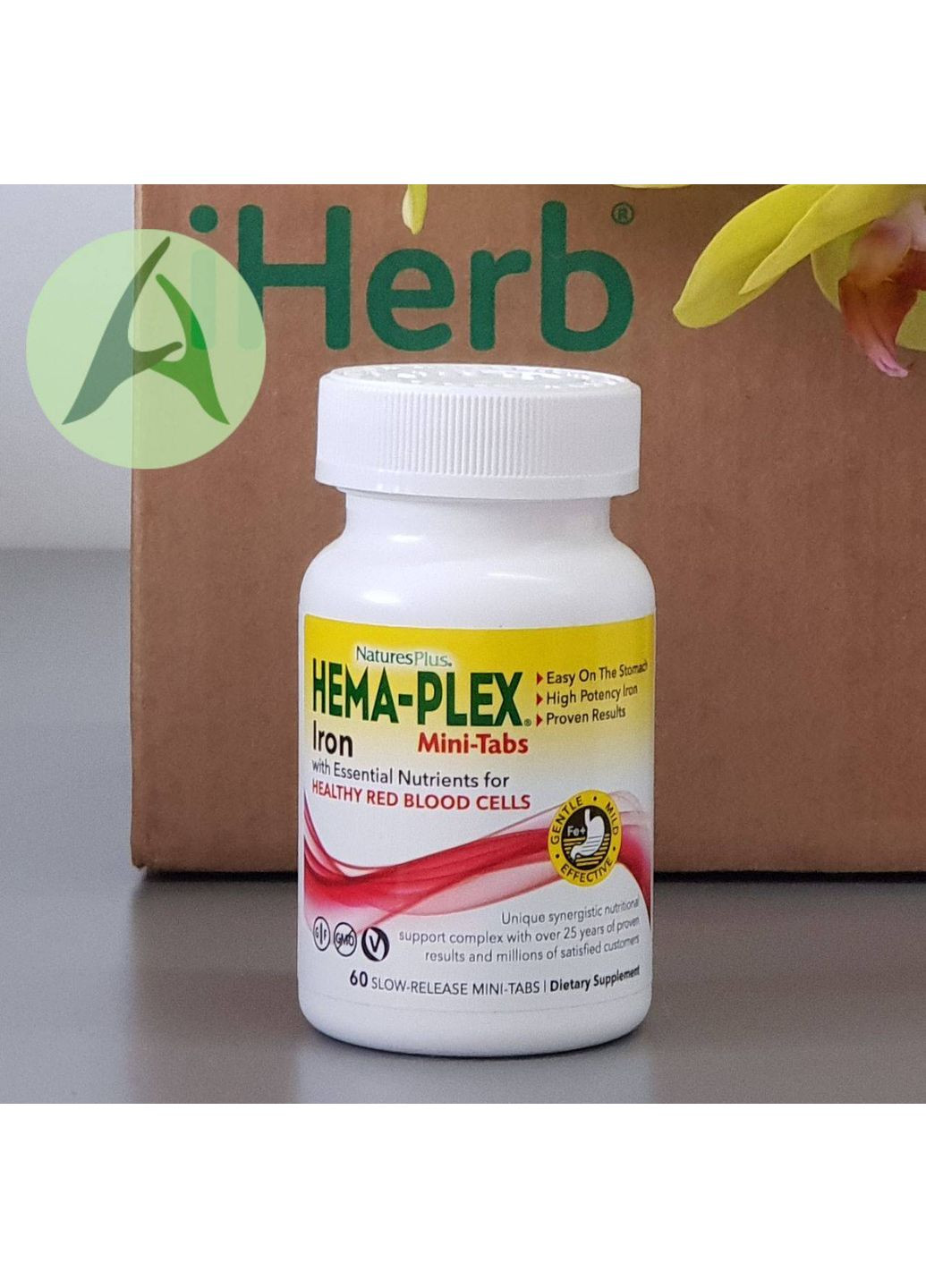 Hema-Plex, залізо з незамінними поживними речовинами для здоров’я еритроцитів, 60 мінітаблеток із повільним вивільненням Nature's Plus (370135409)