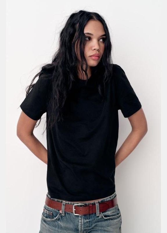 Базова чорна трикотажна футболка Zara - (327484406)