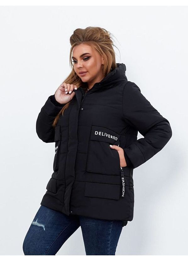Чорна демісезонна куртка жіноча тепла весна/осінь з капюшоном No Brand