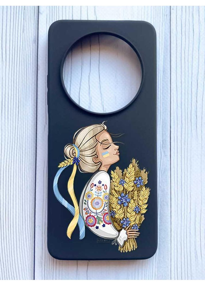 Матовий чорний чохол на Xiaomi Redmi 14C/Poco C75 Українка з колосками (принт 173) Creative (355403506)