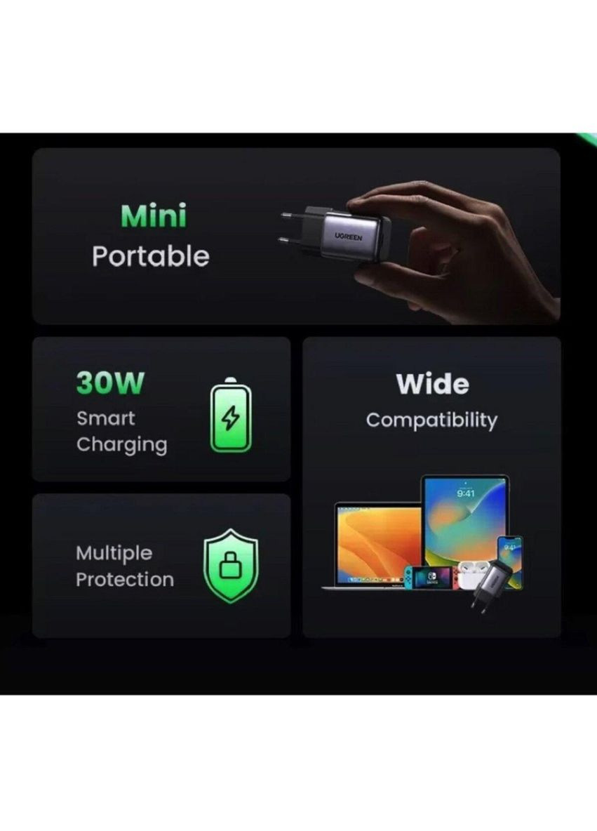 Сетевое зарядное устройство для CD319 USB-C GaN Fast Charger 30W EU (Space Gray)(UGR-90666) Ugreen (322222801)