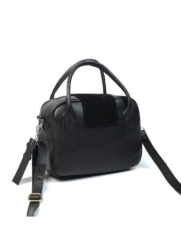 Чорна замшева маленька жіноча шкіряна сумка крос-боді з маленькими ручками та ремінцем Serebro (315370736)