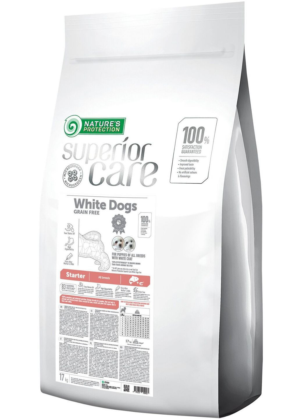 Сухой беззерновой корм для щенков Superior Care White Dogs Grain Free Starter All Breeds 17 кг Nature's Protection (308068596)